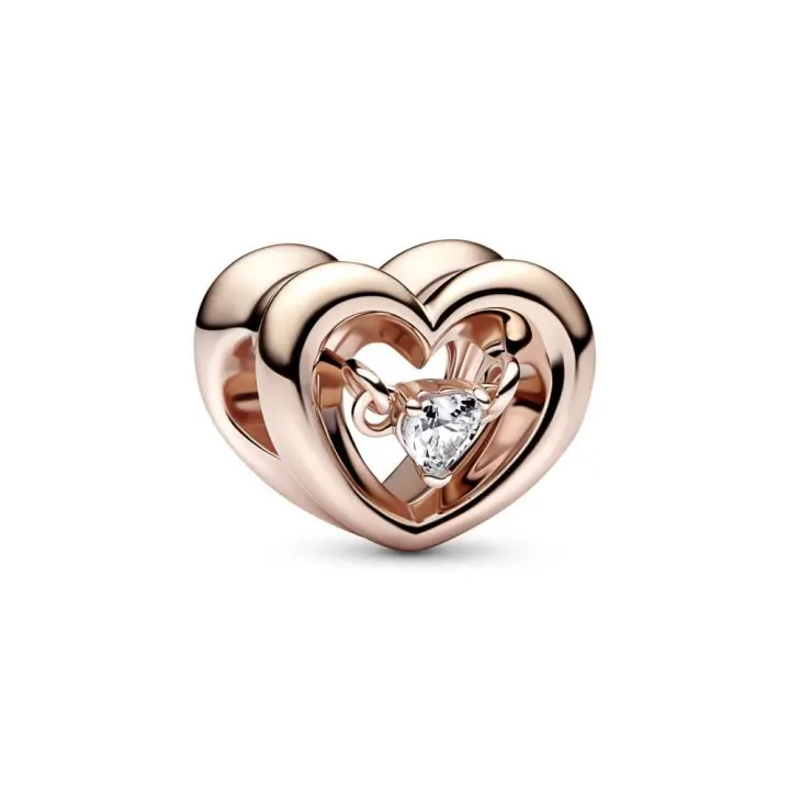 PANDORA Charm Oro Rosa 14k Corazón Radiante & Gema Flotante con Circonita Cúbica Transparente - 1