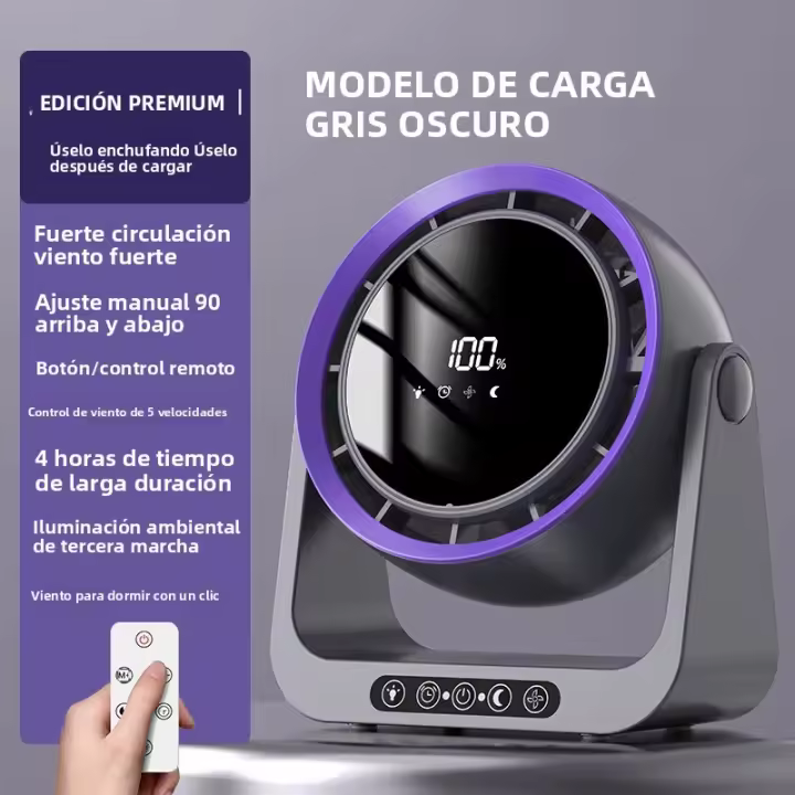 Ventilador De Escritorio Recargable De 4000 mAh Con Control Remoto Y Luz Nocturna Capacidad Grande Mini Ventilador De Mesa Montado En La - 1