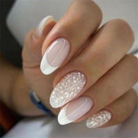 24Pcs Set Uñas Postizas De Acrílico Blancas Con Borde Ovaladas Adhesivas Fáciles De Usar Y Quitar Cubierta Total De Uñas - details 20