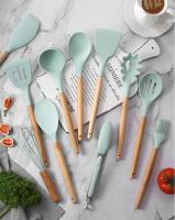 Juego De 12 Piezas De Utensilios De Cocina Ecológicos Con Mango De Madera Y Silicona No Adherente Resistentes Al Calor Espátula Y Cuchara Para Sartén - details 7