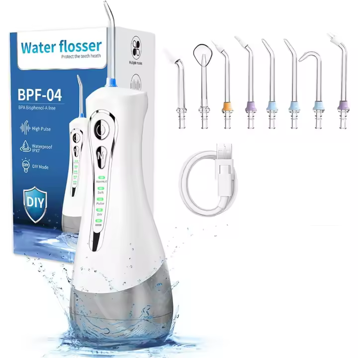 Irrigador Bucal Portatil, Irrigador Dental con 8 Boquillas 4 Modos,USB Recargable IPX7 Impermeable Irrigadores Bucales 320ML Para Limpiar en Profundidad,Para el Hogar y los Viajes - 1
