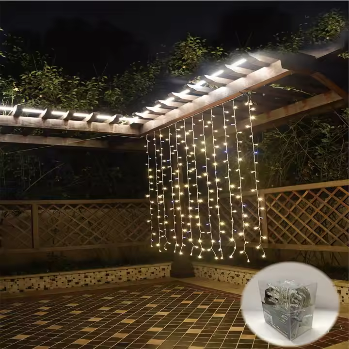 PLUSHOME Luz Led de Cortina 256Leds 1.2mx1m + 3m Cable ,Efecto Lluvia, Interior y Exterior Disponible en 4 colores .8 Funciones Ajustables. - 1