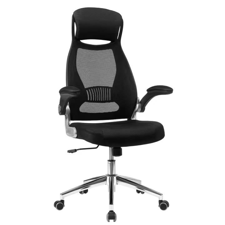 SONGMICS Silla giratoria de Oficina Silla de Escritorio de Malla con reposacabezas Mecanismo sincronizad y Altura Ajustable Negro - 1