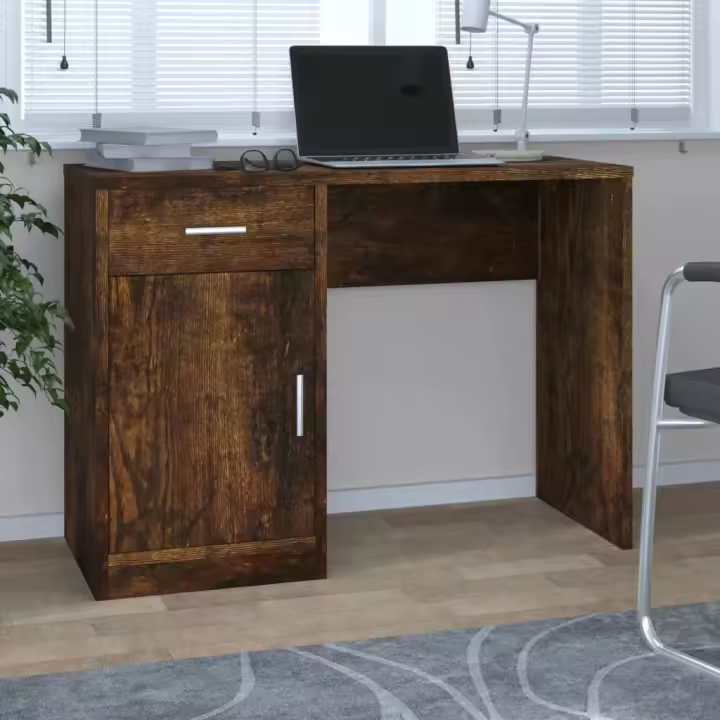 vidaXL Escritorio con cajón y armario 100x40x73 cm en color Roble/Roble ahumado/Gris hormigón y más | estructura resistente ideal para salón dormitorio o estudio - 1
