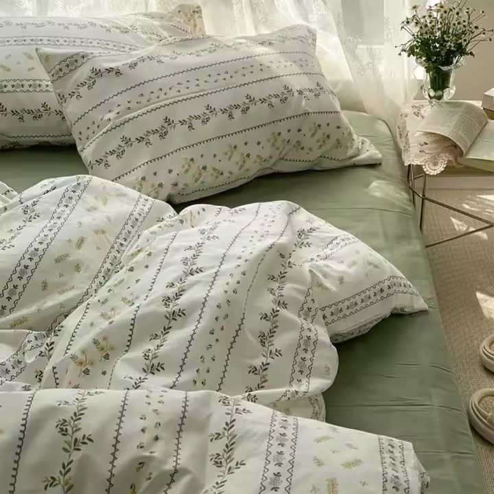 Michorinee Green Grid Duvet Cover Set Single Bed Reversible Microfiber Green White Checked Plaid Pattern Bedding Set Quilt Cover with Pillowcase Zipper Closure 2 Pcs - 1