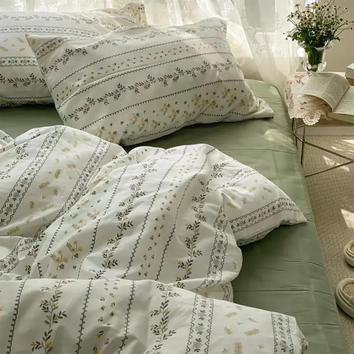 Michorinee Green Grid Duvet Cover Set Single Bed Reversible Microfiber Green White Checked Plaid Pattern Bedding Set Quilt Cover with Pillowcase Zipper Closure 2 Pcs - 1