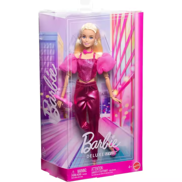 Muñeca Barbie Deluxe 5 con Vestido rosa metalizado, corsé y accesorios rubia (Mattel JFP40) - 1