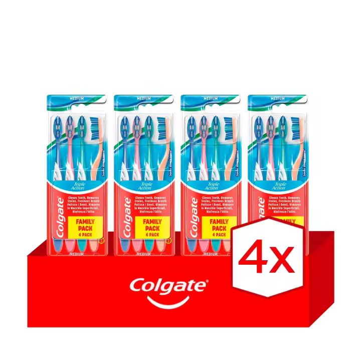 Pack 4 unidades. Cepillo de dientes Colgate Triple Action refresca el aliento, medio 4uds - 1