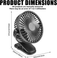 Ventilador de 10000 mAh mini USB recargable Silencioso clip with rotación de 720 °, para casa, Opicina, camping, cochecito, Negro color - details 2