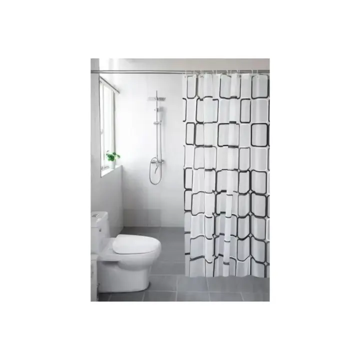 Cortina De Ducha De Baño Impermeable PEVA Moderna Con Patrón Geométrico Y Cuadros Estilo Rústico Decoración Familiar Translúcida - 1