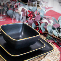 Cofan Vajilla negra de cerámica cuadrada | Juego de 20 piezas | Vajilla negra con borde vintage | Apta para lavavajillas, microondas y horno | Especial para fiestas, cumpleaños, eventos en general | Elegancia Vintage y Resistencia - details 2