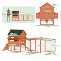 PawHut Gallinero de Madera Grande Exterior, Caseta para Gallinas con 2 Nidos, Corral, Techo Asfáltico, Bandeja Extraíble y Rampa, Casa Elevada para 4-6 Gallinas, Conejos, 347x160x150 cm, Naranja - details 2
