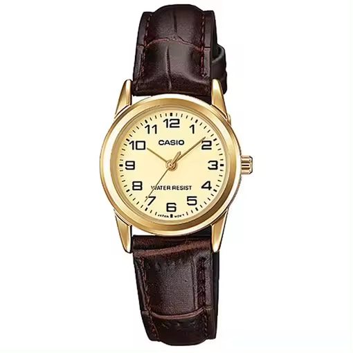Reloj De Pulsera Casio Ltp-v001gl Analógico Para Mujer Color Marron Correa Piel De Vaca - 1