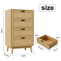 Cómoda de 4 cajones en color roble con acabado trenzado, 55×40×95 cm, mueble organizador de madera con estilo natural para dormitorio y salón - details 2