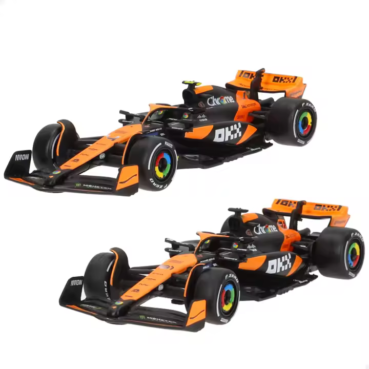 Burago - Coche McLaren SF-24 de Norris y Piastri escala 1:43, set de 2 réplicas oficiales temporada 2024, acabados detallados, diseño de competición y cuerpo metálico - 1