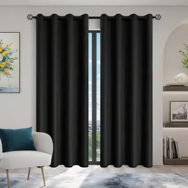 Cortinas Negras Con Anillos Para Dormitorio 1 Pieza Cortina De Blackout Total Para Privacidad Moderna Estilo Poliéster Sin Doble Capa - 1