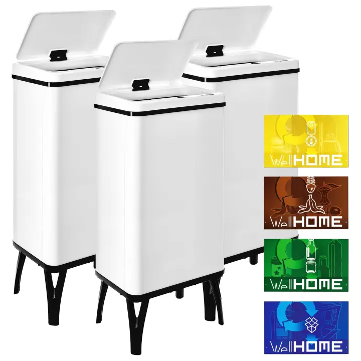 Wellhome Cubo de Basura Inteligente 50L - Blanco con Etiquetas Magnéticas - 1