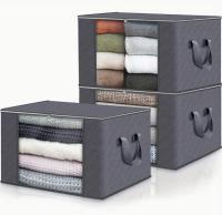 3-Pack Large Capacity Foldable Fabric Storage Bins - Ideal for Bedding, Clothes, Pillows, Quilts - Perfect for Home, Bedroom, Dorm, Spa Wardrobes - Grey Woven Material, No Electricity Needed - details 3