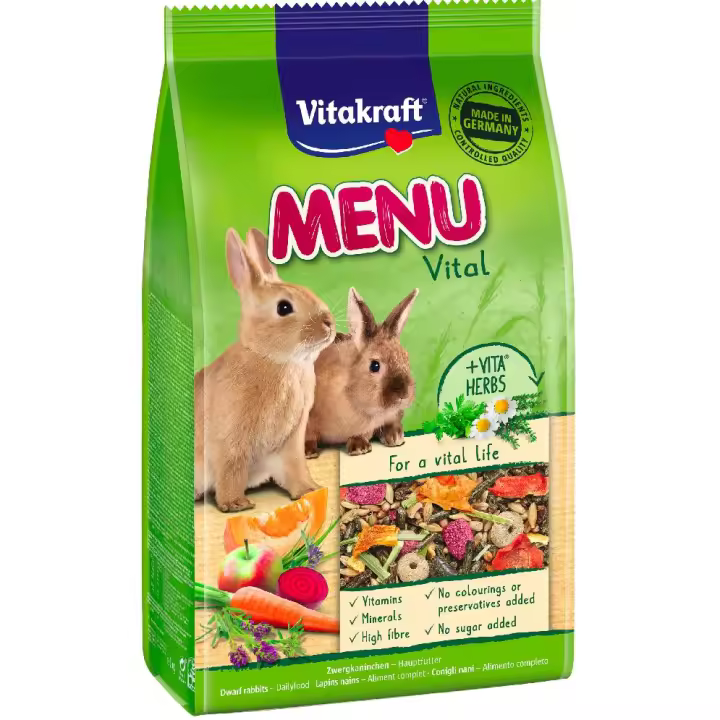 Vitakraft Menú Premium Vital para Conejos - Alimento Enriquecido con Vitaminas C - Sin Azúcares y Conservantes Artificiales - 1