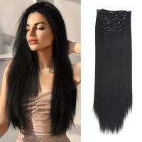 Synthetic Wig 6Pcs 16 Clips Extensiones De Cabello Synthético 24 Pulgadas Onzas Doble Sujeta Negra Oscura Para Mujeres Uso Diario Y Fiestas Textura Wavy Curly - details 0