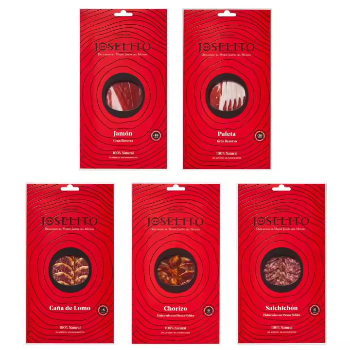 JOSELITO - Pack de Cata 5 Loncheados (5 x 70 g) - Jamón, Paleta, Lomo, Chorizo y Salchichón - 100% Natural, Sin Aditivos Ni Conservantes - 1
