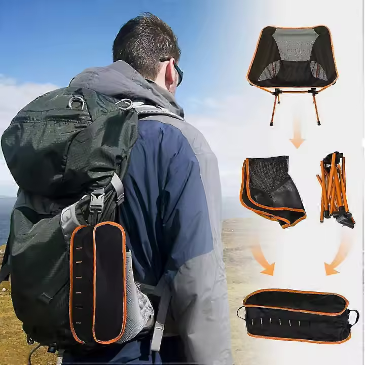 Folding camping chair ultra light fishing chair compact beach chair folding chair outdoor chair, orange - 1