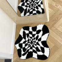 Alfombra De Diseño Moderno Abstracto 3D Ilusión Cuadrícula Nublada Tejida a Mano En Blanco Y Negro Arte Fluído Para Porche - details 2
