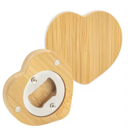 Abridor de Bambú Magnético Corazón - Pack 10 Unidades - Regalo para Bodas, Comuniones y Bautizos - Elegancia Natural - 1