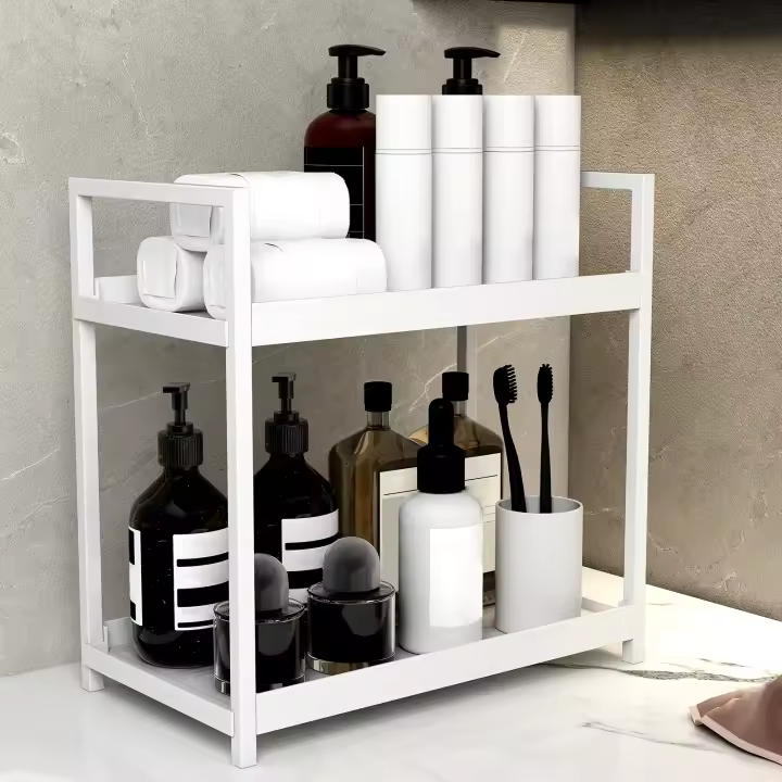 Estante De Contado Multifuncional De 2 Niveles En Negro Y Blanco Para Almacenamiento De Cosméticos En Baño Y Especias En Cocina Capacidad Grande - 1