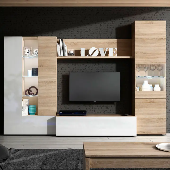 MUEBLE SALÓN 260X185X42CM ROBLE CANADIAN/BLANCO BRILLO - 1