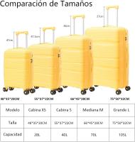 Artree | Maletas de viajes para niño y adulto color Amarillo, Equipaje de Mano, Maleta de Cabina para avión ligera y Rígida de Polipropileno con 4 Ruedas Dobles 360° y Cierre de seguridad, Maletas de Viaje varios tamaños - details 0