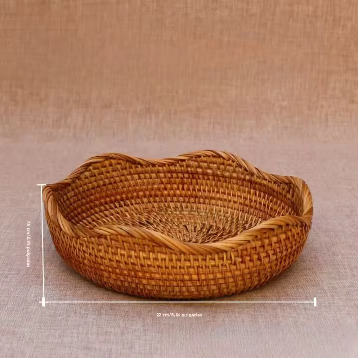 Cesta De Almacenamiento Hecha a Mano En Rattan Material Tejido Estilo Retro Para Frutas Y Agua Decorativa Cesta De Bambú Para El Hogar - 1