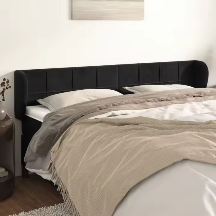 vidaXL Cabecero de terciopelo negro 203x23x78/88 cm - 1