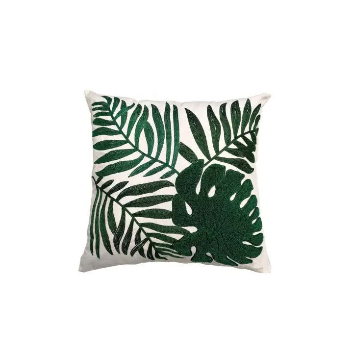 Cojín Bordado Verde Hojas 40x40 cm - 1