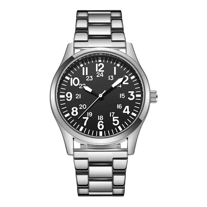 Reloj De Campo Con Correa De Acero Movimiento Japonés Fácil Lectura Reloj De Pulsera De Cuarzo Estilo Casual Y Moda - 1