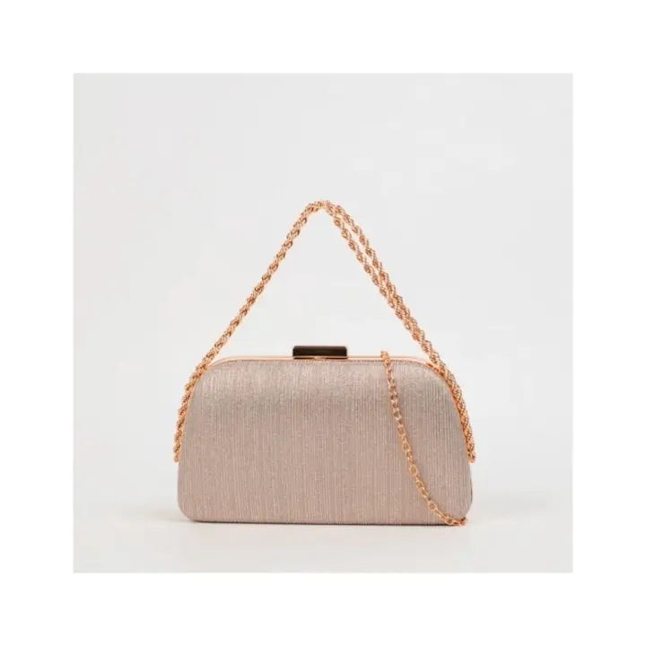Bolso de mano tipo clutch plata eventos bodas color champan - 1
