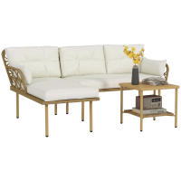Outsunny Conjunto de Jardín de Ratán Sintético Juego de 3 Piezas Muebles de Jardín con 1 Sofá de 2 Plazas 1 Sofá Esquinera y 1 Mesa de Centro Metálica para Patio Natural y Crema - details 0