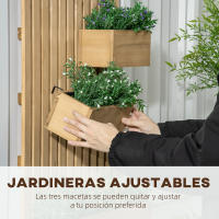 Outsunny Jardinera de Pared con Enrejado Jardinera Vertical de Madera con 3 Macetas Móviles y Orificio de Drenaje para Jardín Terraza Patio 60x16x80 cm Natural - details 4