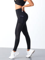 Pantalones De Yoga Para Mujer Con Bolsillos Y Cintura Alta Estirable Levanta Glúteos Leggings De Malla Slim Para Gimnasio Y Ejercicio - details 5