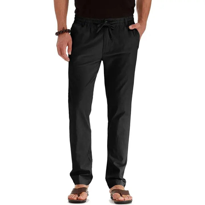 Business men's casual pants loose large size elastic waist cotton versatile solid color men's sports pants - 1