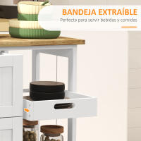 HOMCOM Carro de Cocina Carrito Auxiliar con Ruedas Carrito Verdulero con Tablero de Madera 3 Cajones 2 Estantes Abiertos y Bandeja Extraíble para Comedor Salón 67x37x85,5 cm Blanco - details 4