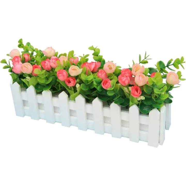 Roses Plantes Artificielles avec Clôture Fausses Fleurs Artificielles avec Pot Simulation Plantes en Pot Bonsaï Fleurs Artificie - 1