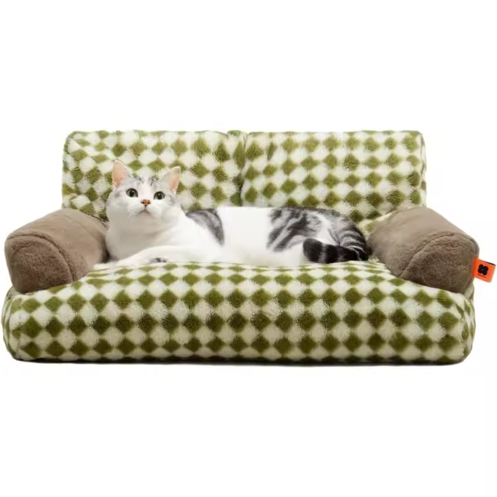 Cama para Gatos, mullida y Suave, sofá para Gatos medianos y pequeños, Cama para Gatos medianos y pequeños, Linda Cama para Gatos with Base Antideslizante (Green) - 1