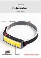 Linterna Frontal COB LED Super Brillante Recargable 180° Lámpara De Corbata Impermeable Para Actividades Al Aire Libre Como Pesca Senderismo Camping Y Ciclismo - details 3