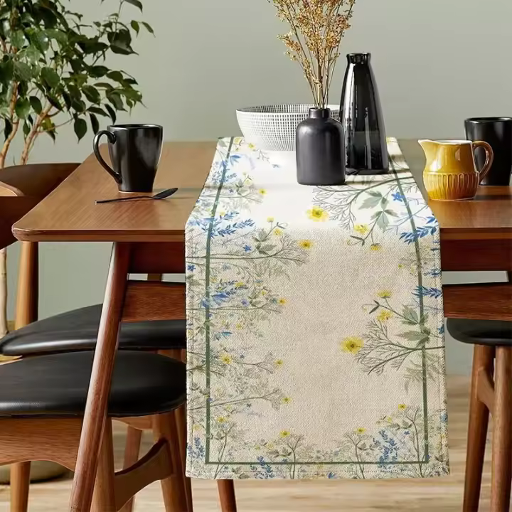 1pc Hermoso Telar De Mesa Bohemio Con Patrón Floral Y Mandalá 100% Poliéster Para Sala De Comedor Estilo Cottagecore - 1
