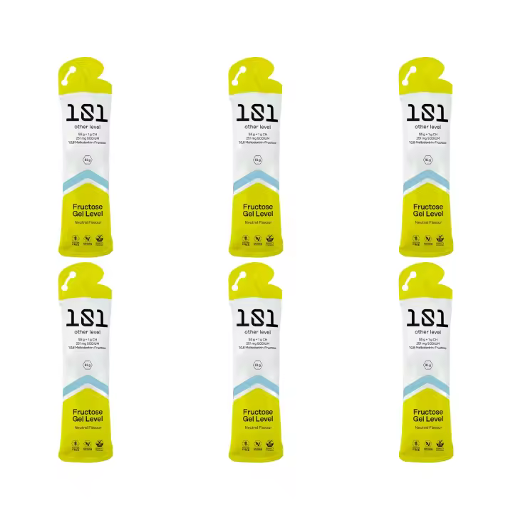101 OTHER LEVEL PACK 6 GELES FRUCTOSE GEL LEVEL 81 GRAMOS - 56 GRAMOS CHO + 251MG SODIO - SABOR NEUTRO - 1