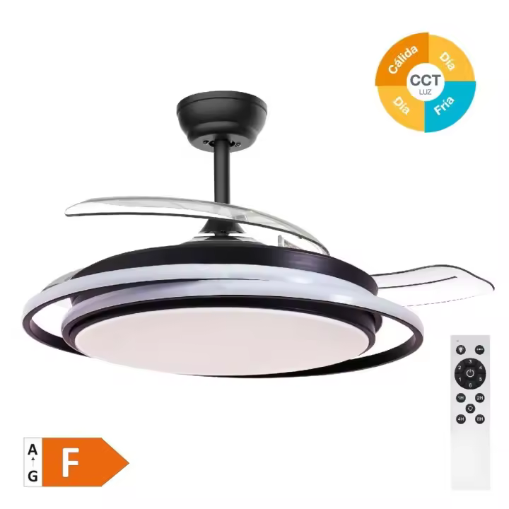 Ventilador DC de Techo LED Garsaco Bauala 107 CM, 3 Tipos de Luz, Control Remoto, Negro - 1