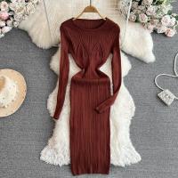 Vestido De Encaje Con Manga Larga Para Mujer Ropa De Fiesta Retro O-Neck Ajustado Estilo Coreano Poliéster Mid-Calf - details 38