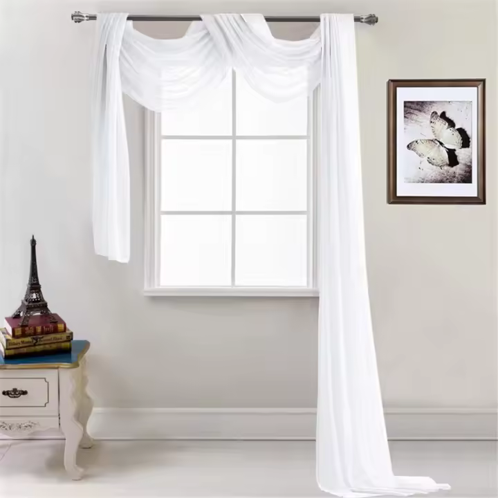 Cenefa transparente de una pieza: cortina de gasa transparente con decoración manos libres: cortina decorativa para dormitorio, sala de estar, boda, 52 x 216 pulgadas (blanco) - 1