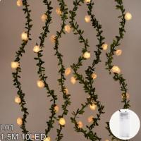 Luz De Rosas Blancas Con Hojas Verdes Y Vine De 10 LEDs 1.5M Luces Decorativas Para Jardín Y Casa Operadas Por Batería - details 3